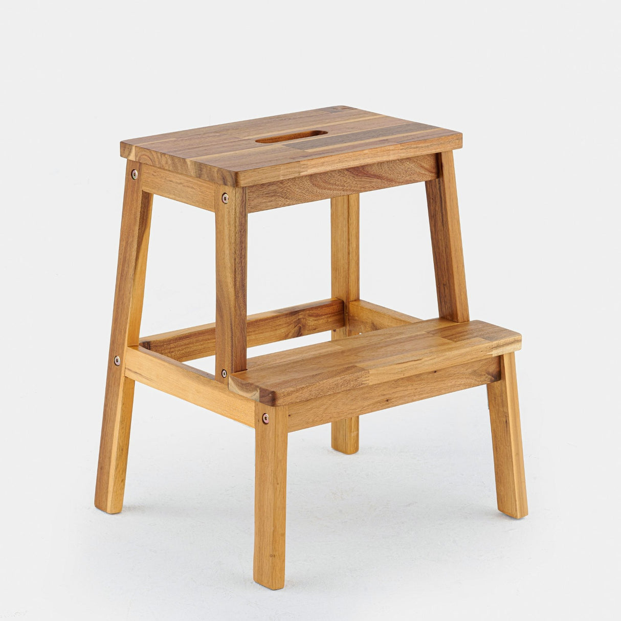 Tabouret à deux marches en bois d'acacia rectangulaire de petite taille, capacité de 250 lb