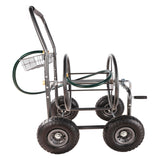 4 Wheels Portable Garden Hose Reel Cart na may Storage Basket Lumalaban sa kalawang na Mabigat na Tungkulin na Water Hose Holder Steel