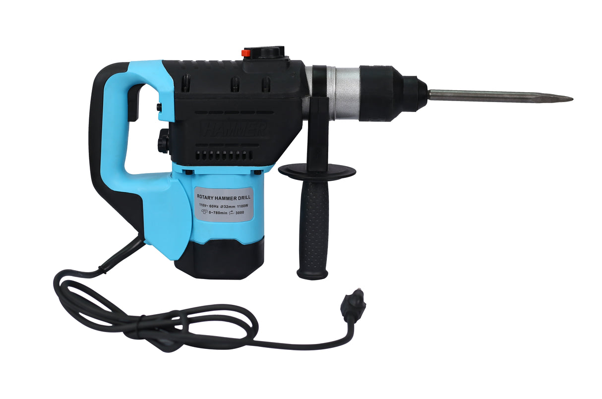 Rotary Hammer 1100W 1-1/2" SDS Plus Drill 3 Functions--Blue + Black