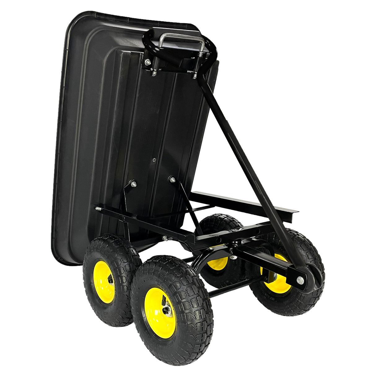 Folding Car Poly Garden Dump Truck with Steel Frame 10 inches Pneumatic Tire 300 lb Capacity Body 75L Black