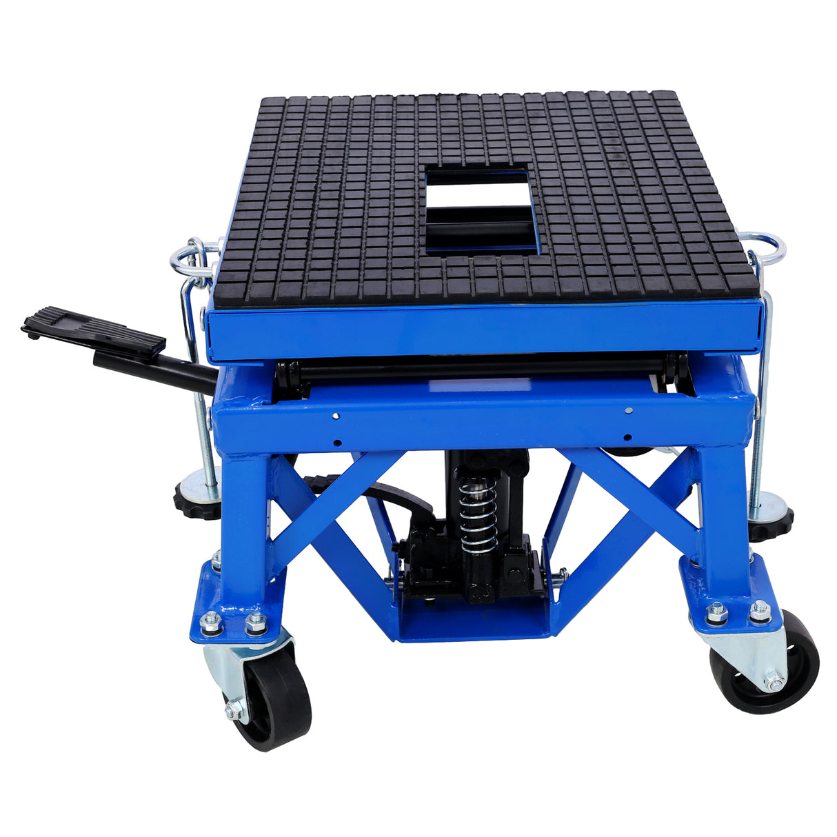 300 lbs Hydraulic Motorcycle Scissor Jack Lift Foot Step Wheels for Small Dirt Bikes Blue