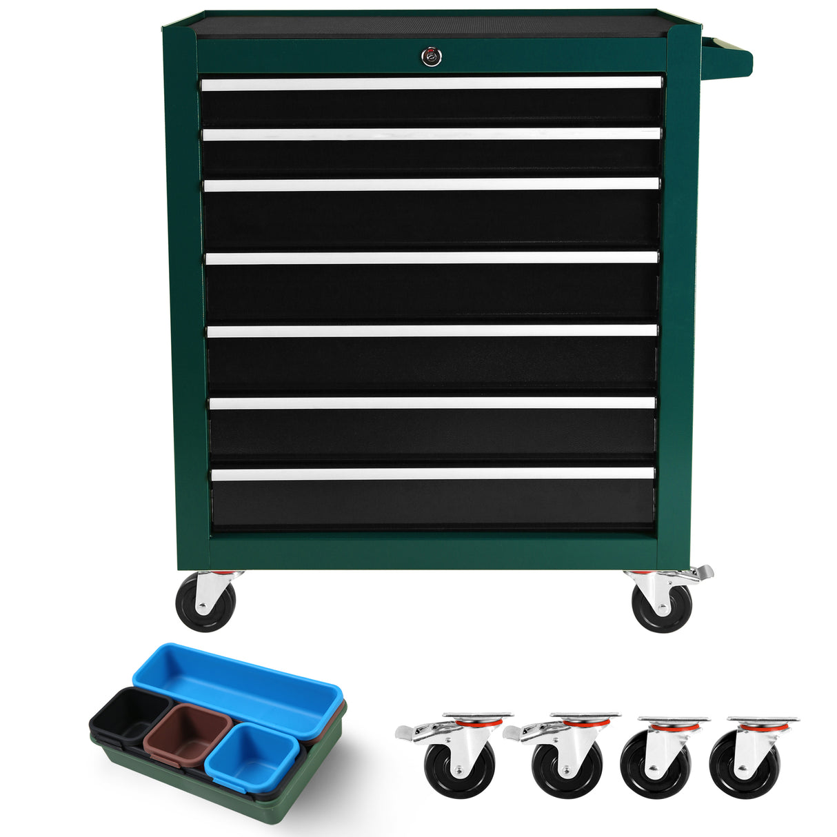 7-Drawer Rolling Tool Cart Box on Wheels Lockable Home Repair Storage Organizer Chest Cabinet para sa Mechanic Garage