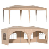 EZ Pop Up Canopy Tente pliante portable pour fête d'extérieur 10' x 20' avec 6 parois latérales amovibles + sac de transport + 6 sacs de poids Beige