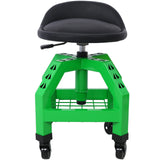 Taburete giratorio neumático de 360 ​​grados, asiento de enredadera rodante mecánico, taller rodante resistente con ruedas, capacidad de 300 libras, color verde