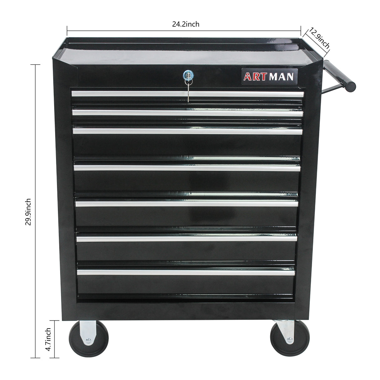 7 Drawers Multifunctional Tool Cart with Wheels Black