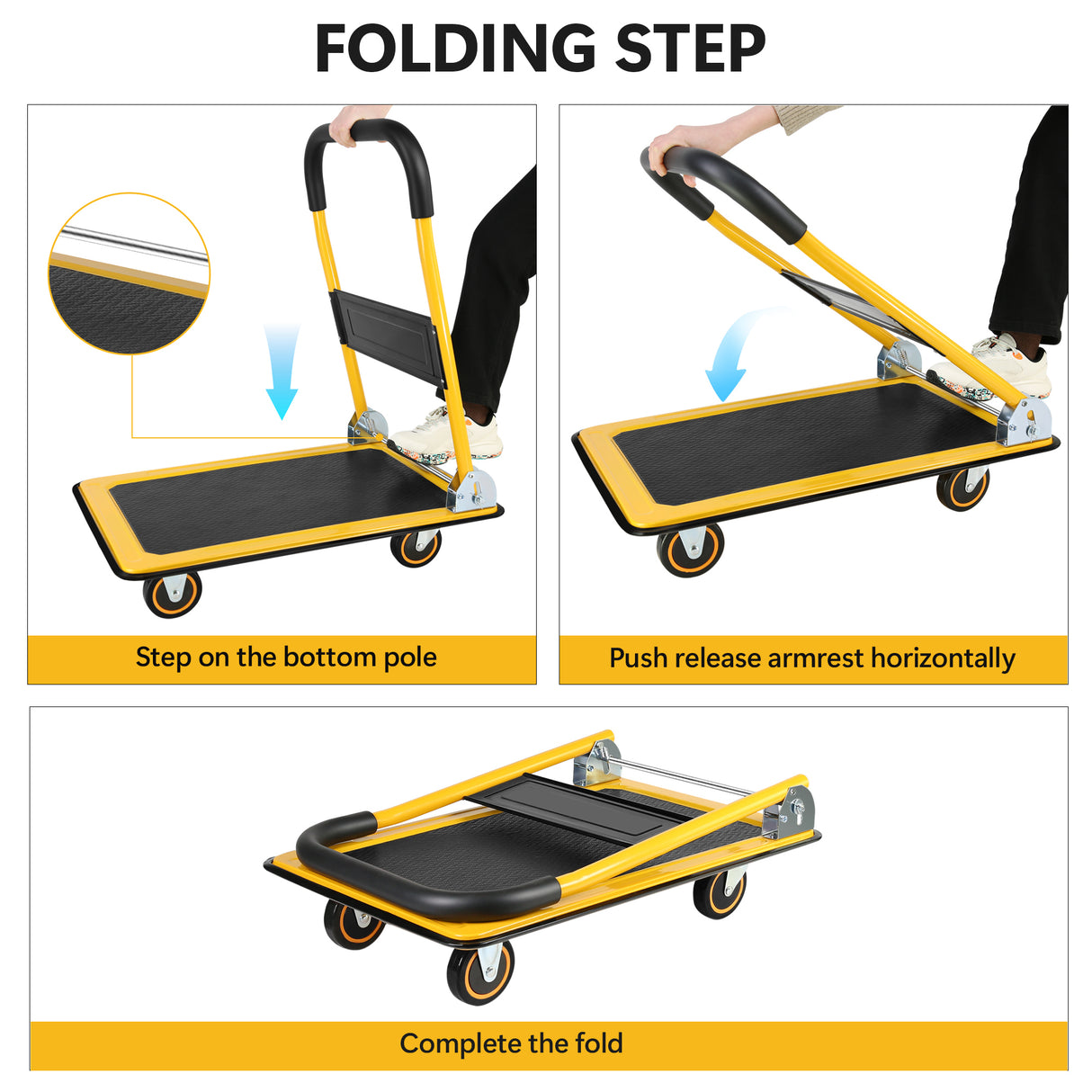 Gumagalaw na Platform Hand Truck Tahanan Malaking Natitiklop na Push Cart Dolly 330 lbs Kapasidad Mabigat na Tungkulin Space Saving Collapsible Swivel Push Handle Flat Bed Wagon