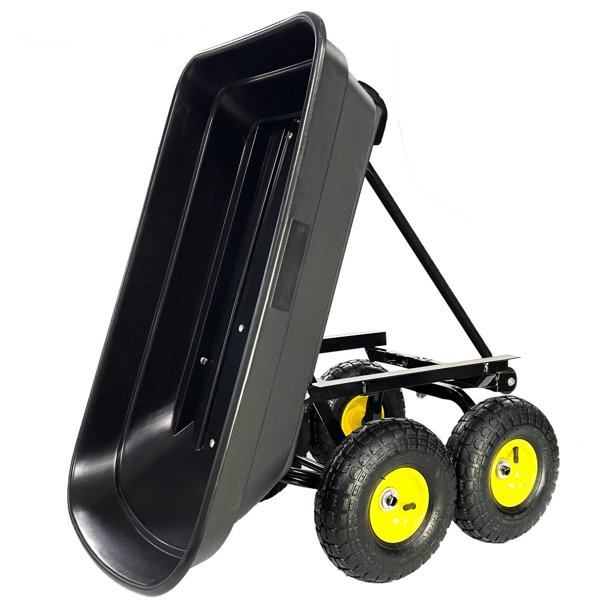 Folding Car Poly Garden Dump Truck with Steel Frame 10 inches Pneumatic Tire 300 lb Capacity Body 75L Black