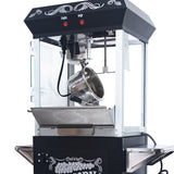 Popcorn Machine with Cart 8oz Popper with Stainless-Steel Kettle Heated Warming Deck and Old Maids Drawer Black