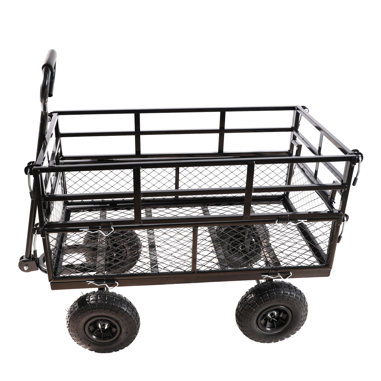 Black Double Fence Utility Wagon Cart Garden Trucks Transport Firewood