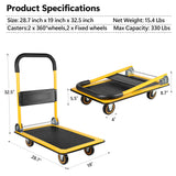 Moving Platform Hand Truck Home Large Foldable Push Cart Dolly 330 lbs Capacity Heavy Duty Space Saving Collapsible Swivel Push Handle Flat Bed Wagon