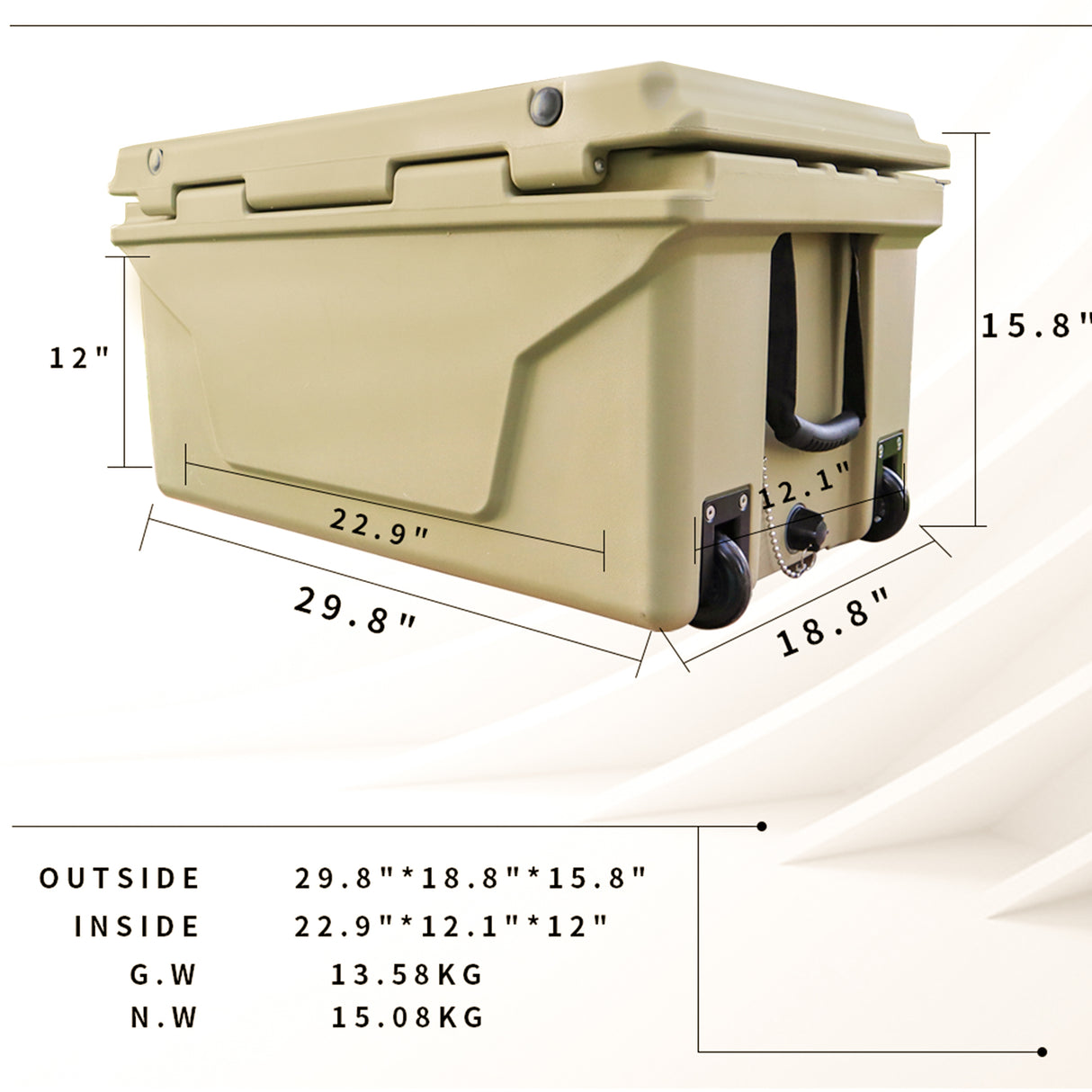 Ice Cooler Box 65QT Camping Ice Chest Beer Box Panlabas na Pangingisda Khaki