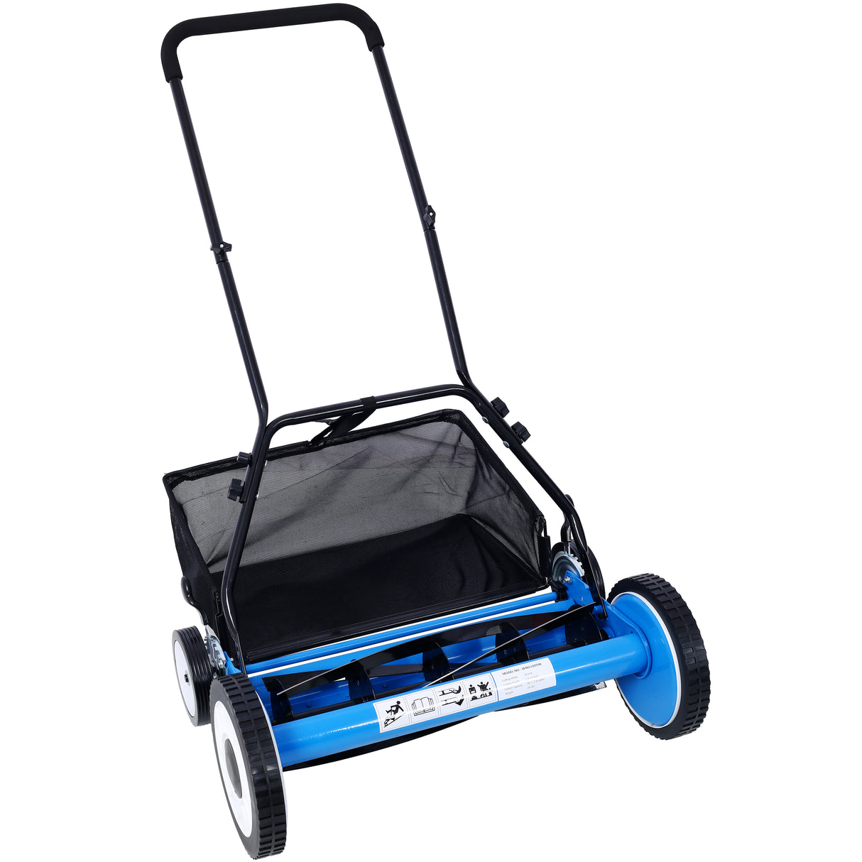 Cortacésped de carrete de empuje de 5 cuchillas de 20 pulgadas con recogedor de césped 4 ruedas azul