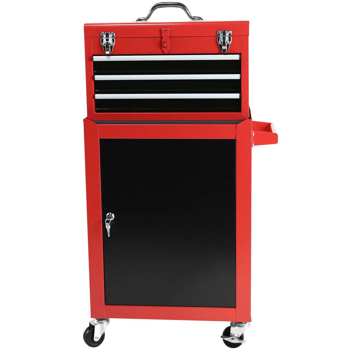 Coffre à outils roulant à 3 tiroirs avec roulettes, grande armoire de rangement et étagère réglable, coffre supérieur portable amovible avec système de verrouillage pour garage et entrepôt