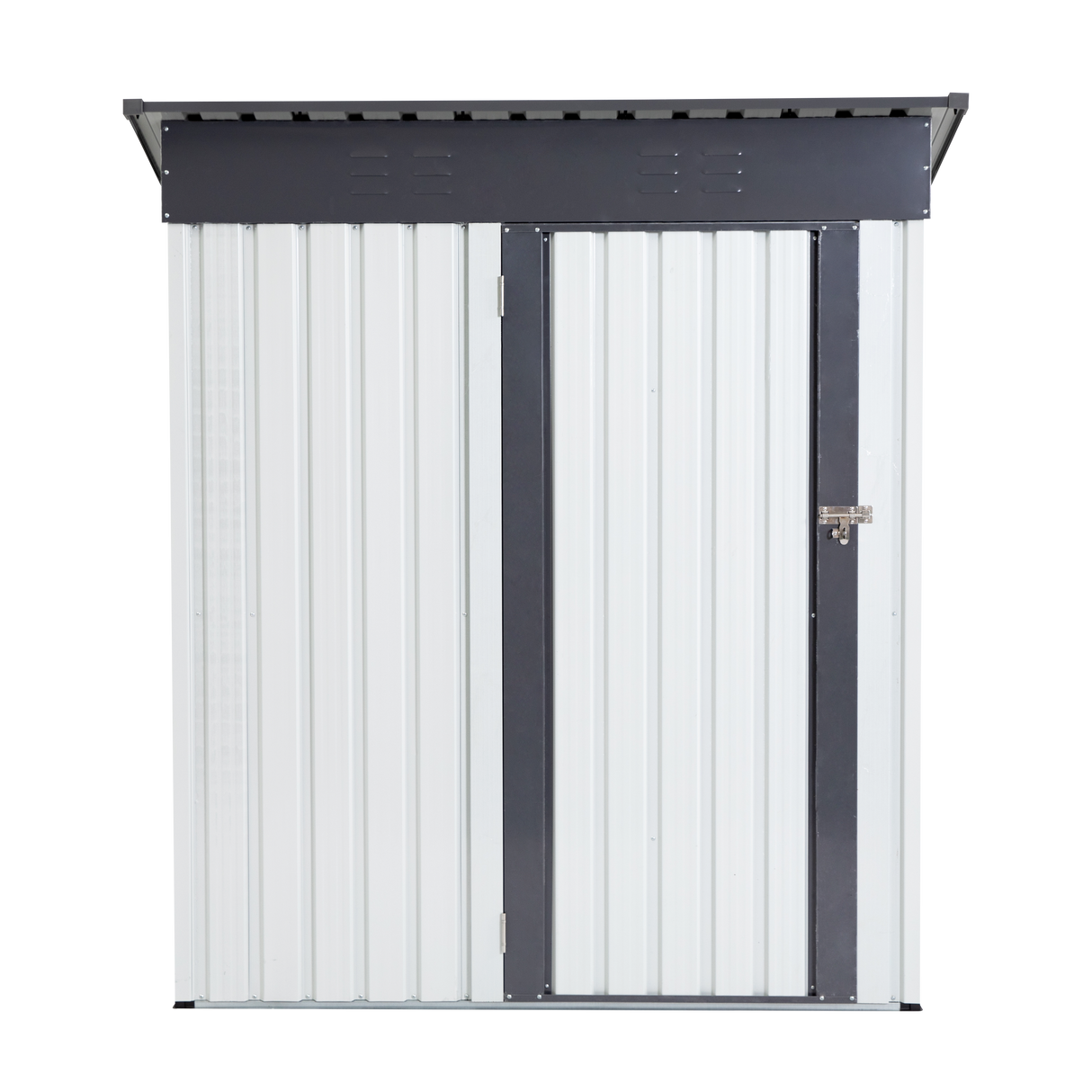 5x3x6ft Hardin Metal Storage Lifter Shed Mga Tool sa Panlabas na Pag-iimbak ng Rainproof Hinge Door Version Grey White