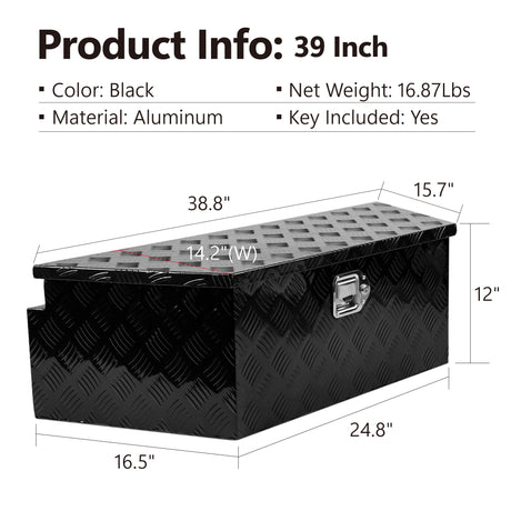 Caja de herramientas de aluminio para lengüeta de remolque utilitario de 39 pulgadas, banda de rodadura de 5 barras, impermeable, almacenamiento debajo del camión para camioneta, camioneta, RV, ATV con cerradura y llaves, 38,8 x 16,5 x 12 pulgadas