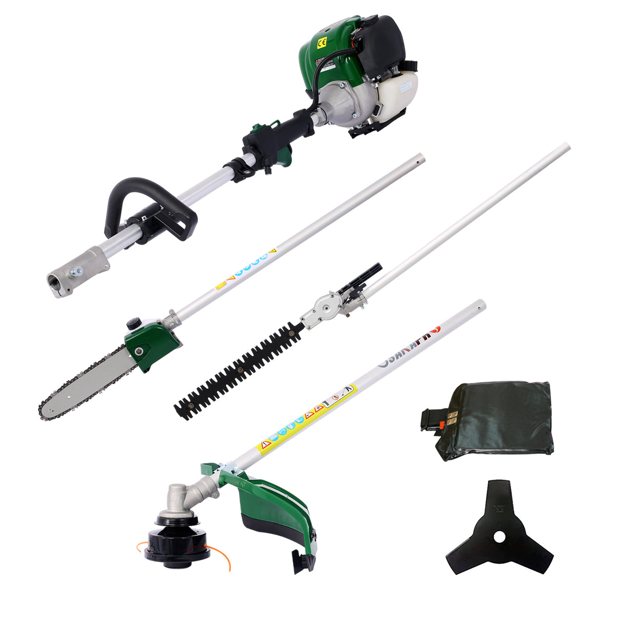 4 in 1 Multi-Functional Trimming Tool 38CC 4 Stroke Garden System with Gas Pole Saw Hedge Trimmer Grass Trimmer and Brush Cutter EPA Compliant