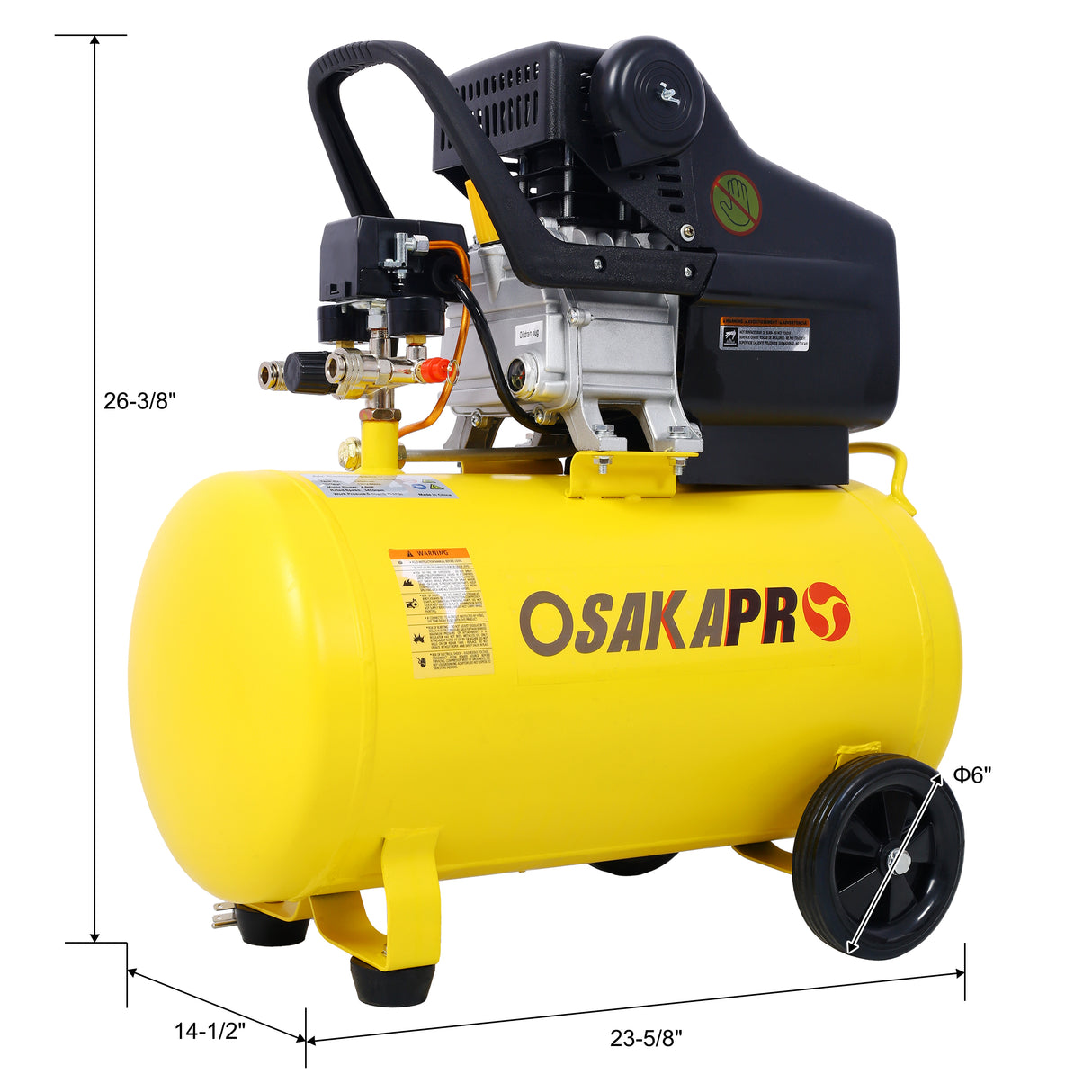 4.5HP Portable 13 Gallons Oil-Lubricated Air Compressor Tank Ultra Quiet Horizontal Adjustable Pressure with Built-in Wheel Yellow