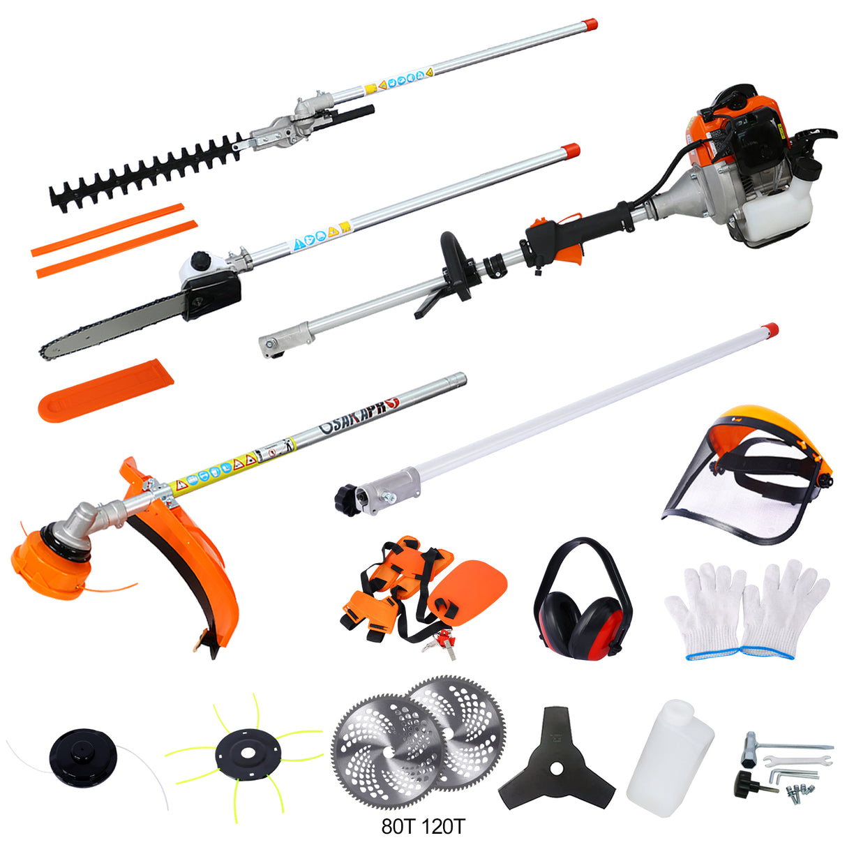 12 in 1 Multi-Functional Trimming Tool 52CC 2-Cycle Garden System with Gas Pole Saw Hedge Trimmer Grass Trimmer and Brush Cutter EPA Compliant