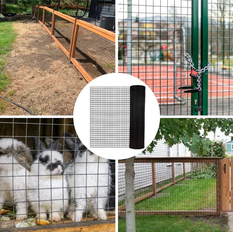 48 tuumaa × 50 jalkaa musta vinyylipinnoitettu laitteistokangas 19 gauge 1/2 tuumaa musta PVC-hitsattu metallilanka-aita tukee siipikarjan verkkohäkin kodin parannusta ja Chicken Coop -terästä