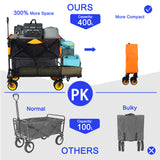 Big Large Capacity Folding Cart Extra Long Extender Wagon Folding Garden Shopping Beach Cart Black Orange