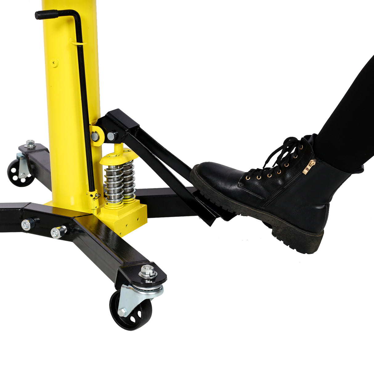 1660lbs Transmission Jacks Quick Lift Dual Spring Hydraulic Transmission 2 Stage w/ 360° for Car Lift 0.75 Ton Yellow