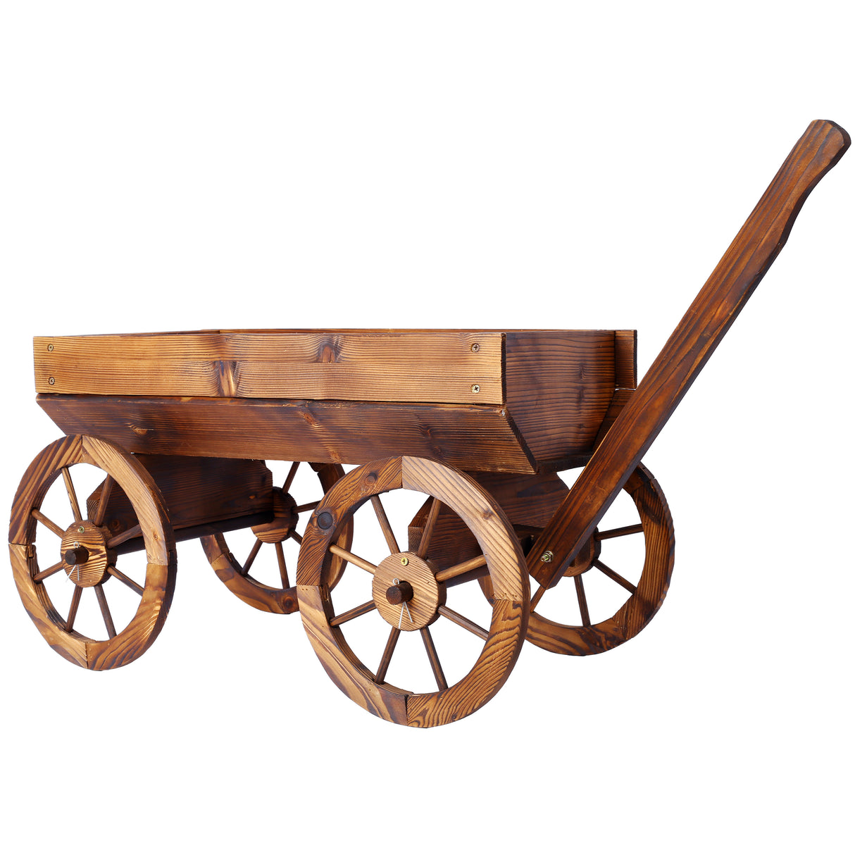 Wood Wagon Flower Planter Pot Stand W/Wheels Home Garden Outdoor Decor Brown