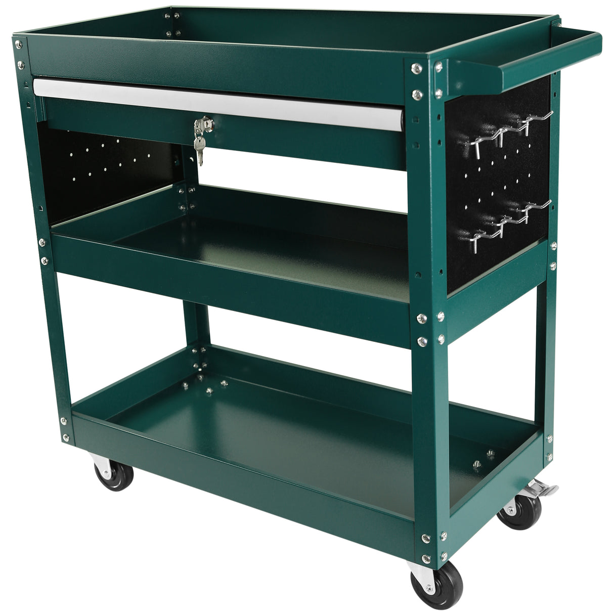 3 Tier Rolling Tool Cart Heavy Duty Utility Organizer na may Storage Drawer Industrial Commercial Service para sa Mechanics Garage Warehouse at Repair Shop