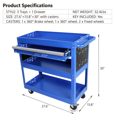 Gereedschapswagen met 1 lade Premium heavy-duty industriële opbergorganizer Monteurservice met wielen en vergrendelingssysteem