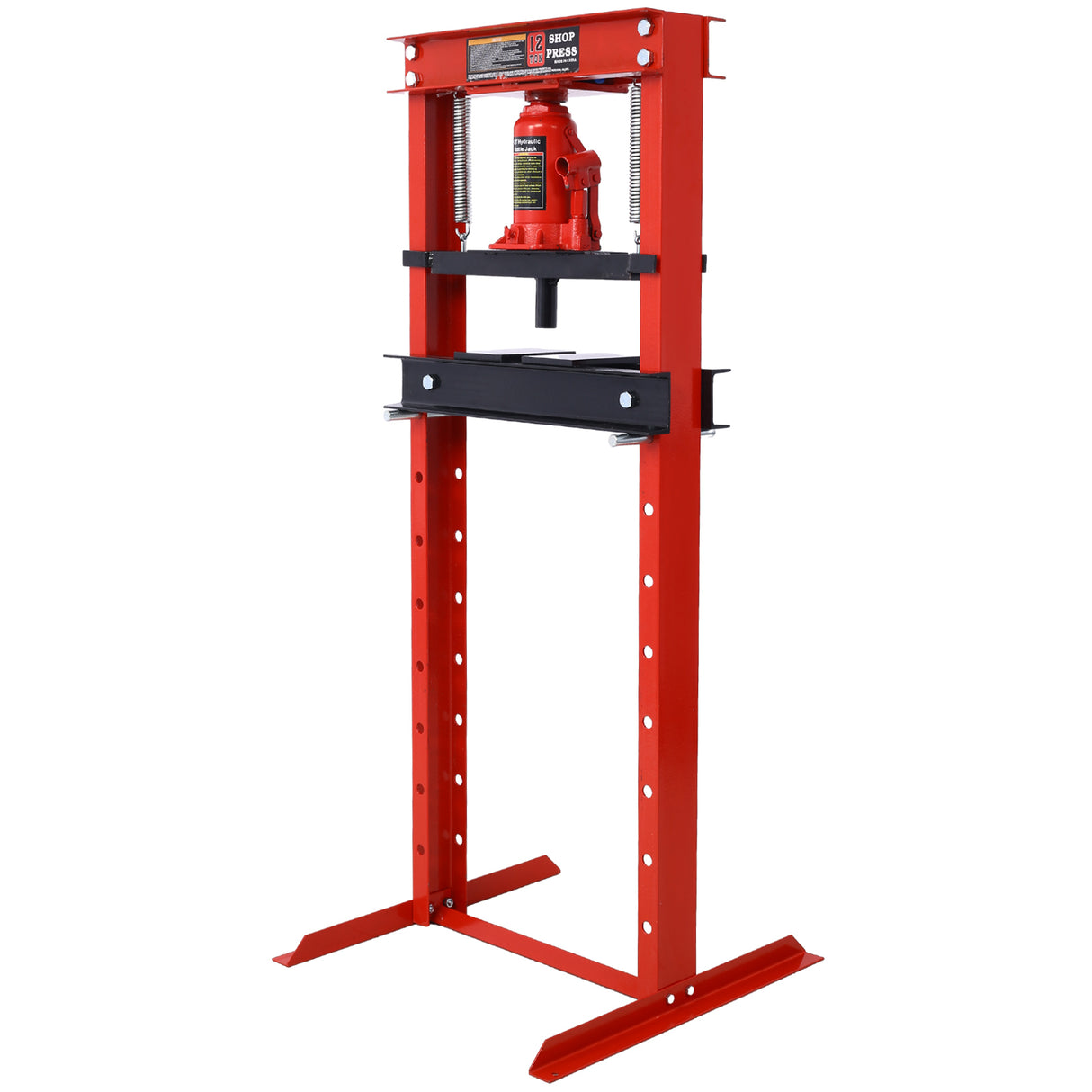 12-Ton Capacity Floor Mount with Press Plates H-Frame Garage Press Adjustable Working Table Height Red