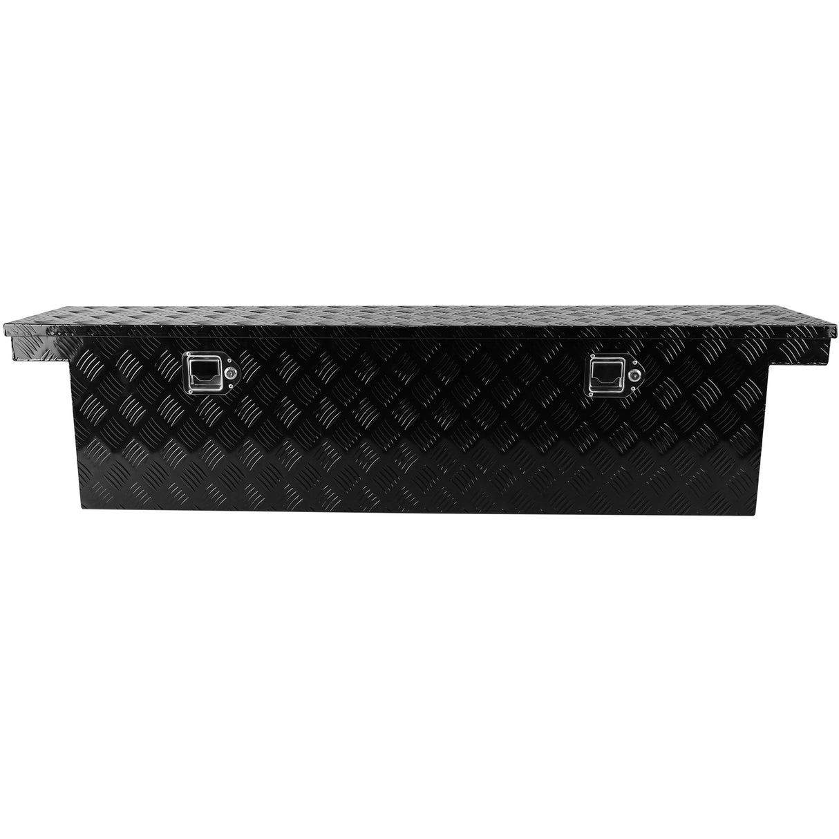 60,2"(L) x 12,2"(L) x 14,4"(H) Cassetta degli attrezzi per rimorchio per pianale di camion Strisce in alluminio per camper Tralier Chiusura cromata Superficie nera