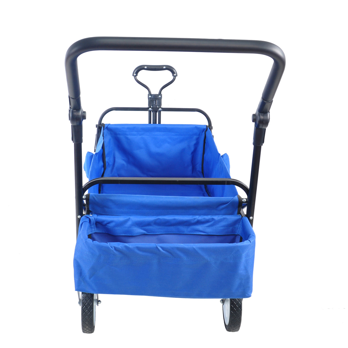 Folding Collapsible Outdoor Utility Wagon Heavy Duty Garden Portable Hand Cart Drink Holder Adjustable Handles Blue