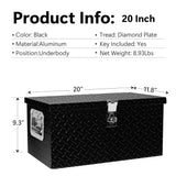 20 Inch Black Aluminum Tool Long Tread Flat Box para sa Truck Car Outdoor Trailer Pickup Underbody RV ATV Storage Tools Organizer na may Lock Side Handle at Keys (20.1"×11.8"×9.3")