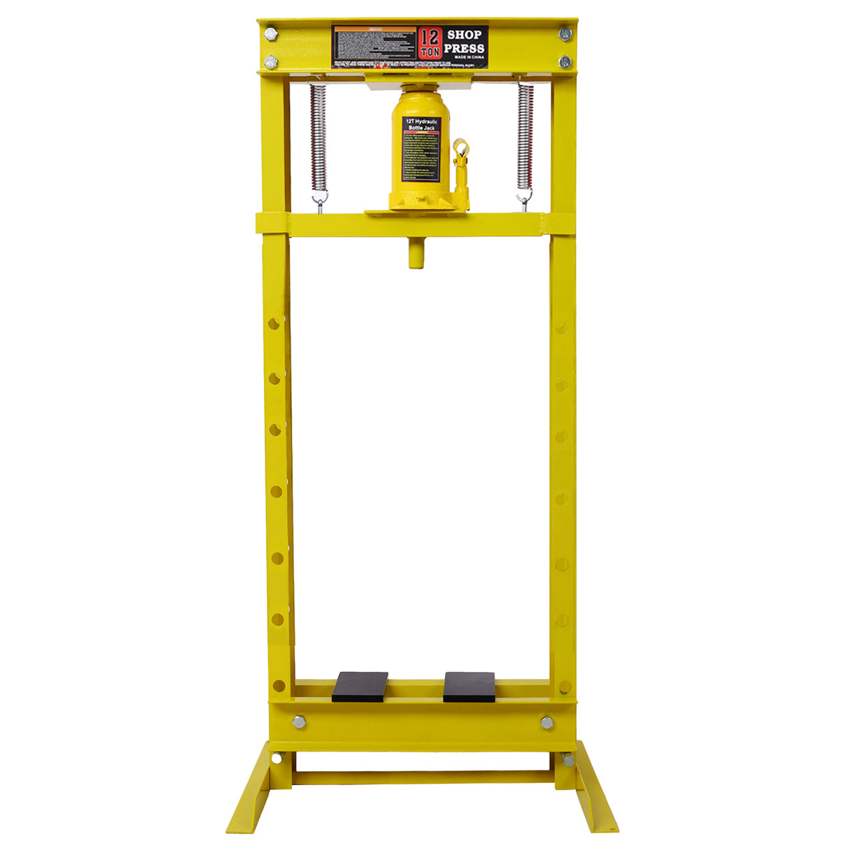 Hydraulic Shop Press 12-Ton Capacity Floor Mount with Press Plates H-Frame Garage Floor Press Adjustable Working Table Height-Yellow