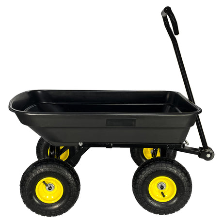 Vouwwagen poly tuin dumper met stalen frame 10 inch luchtband 300 lb capaciteit carrosserie 75L zwart