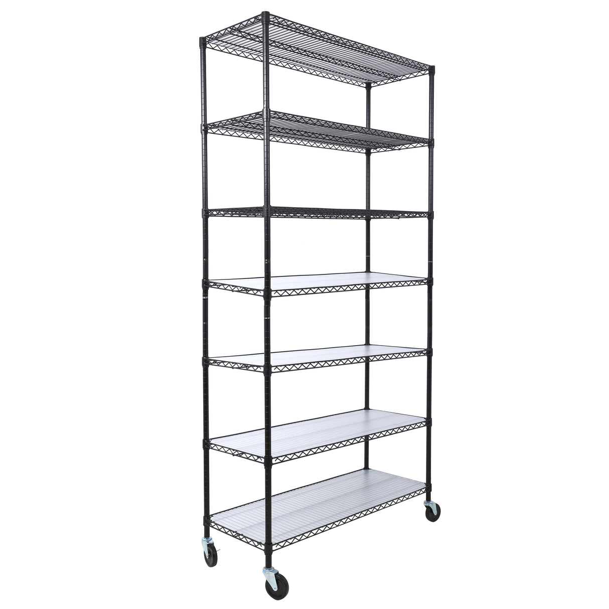 7 Tier Metal Shelf Wire Shelving Unit 2450lbs Heavy Duty Adjustable Storage Rack with Wheels & Shelf Liners for Closet Kitchen Garage Basement Commercial Shelving 81.5" H x 48" L x 18" D Black