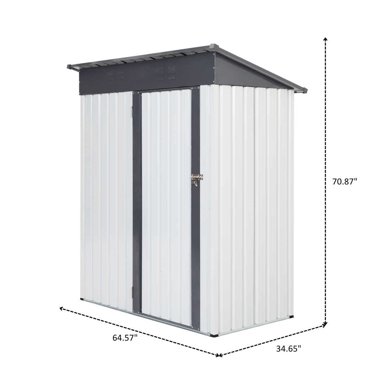 5x3x6ft Hardin Metal Storage Lifter Shed Mga Tool sa Panlabas na Pag-iimbak ng Rainproof Hinge Door Version Grey White