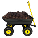 Garden Dump Cart with Steel Frame Outdoor Wagon with 10 Inch Pneumatic Tires 55L Capacity Black