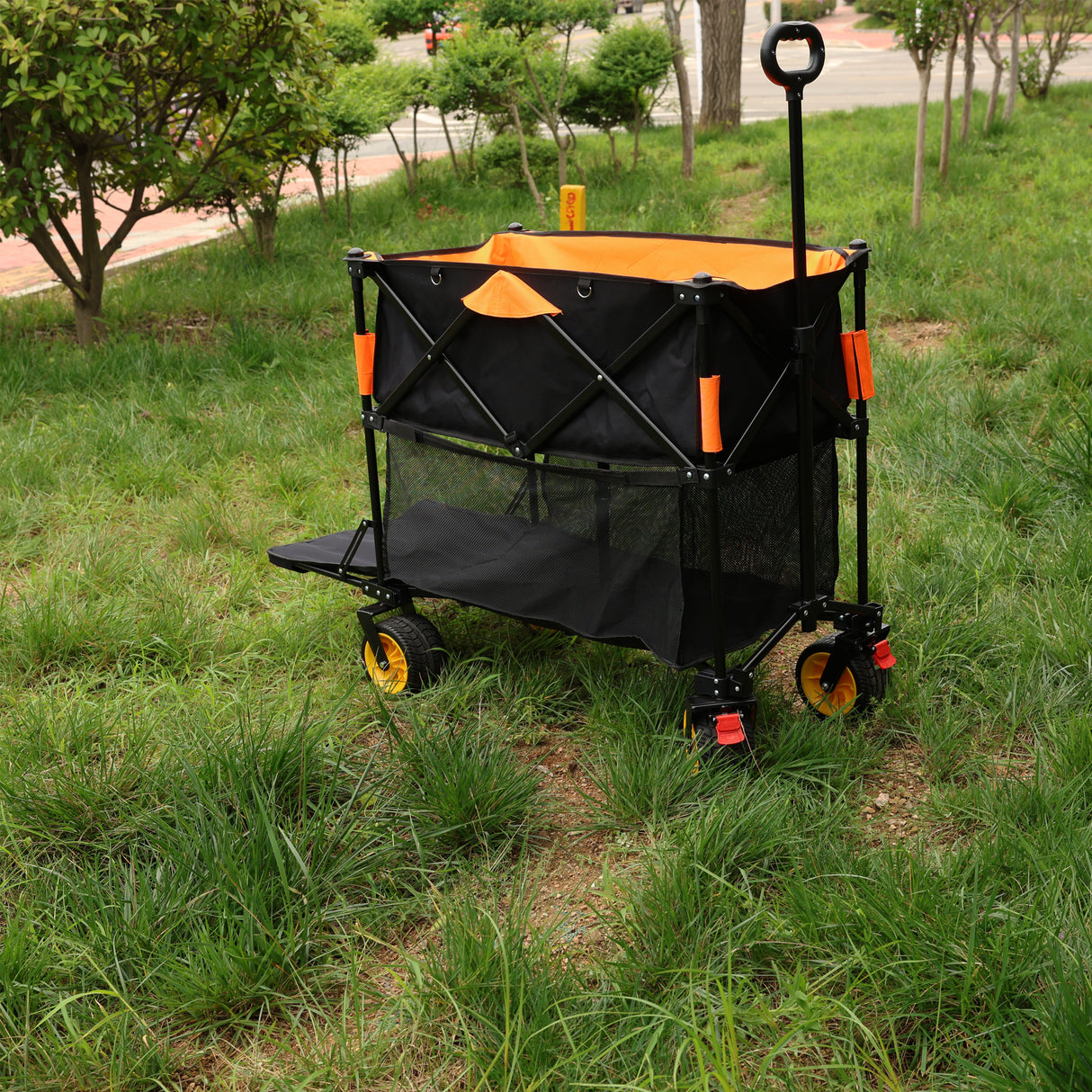 Carro plegable de gran capacidad, carro extensor Extra largo, carrito plegable para compras de jardín, carrito de playa, color negro y naranja