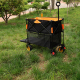 Big Large Capacity Folding Cart Extra Long Extender Wagon Folding Garden Shopping Beach Cart Black Orange