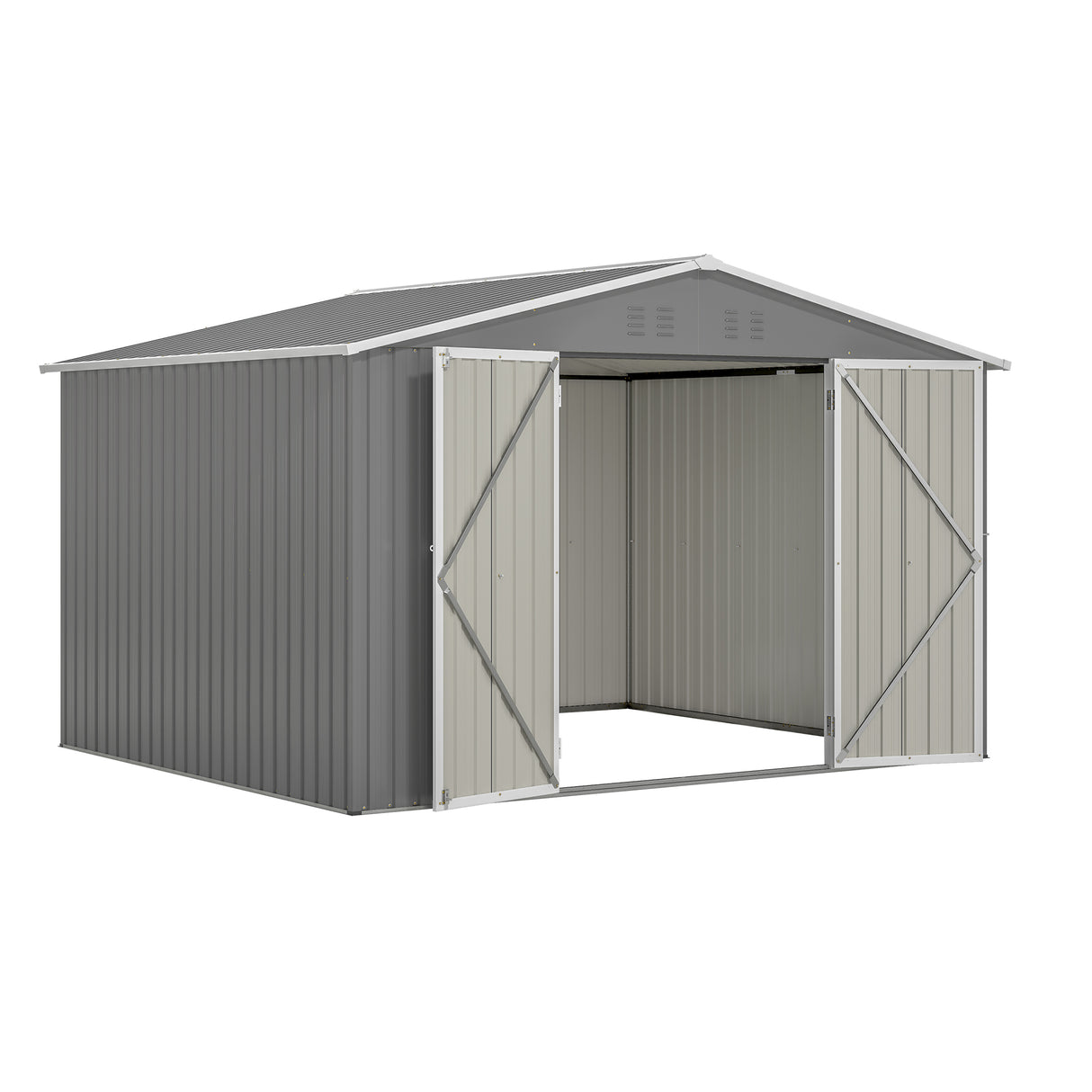 10X8 FT Outdoor Storage Shed Lahat ng Weather Metal na may Lockable Doors Tool para sa Patio ng Hardin sa Backyard Lawn Gray