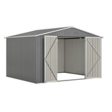 10X8 FT Outdoor Storage Shed All Weather Metal with Lockable Doors Tool for Garden Patio Backyard Lawn Grey