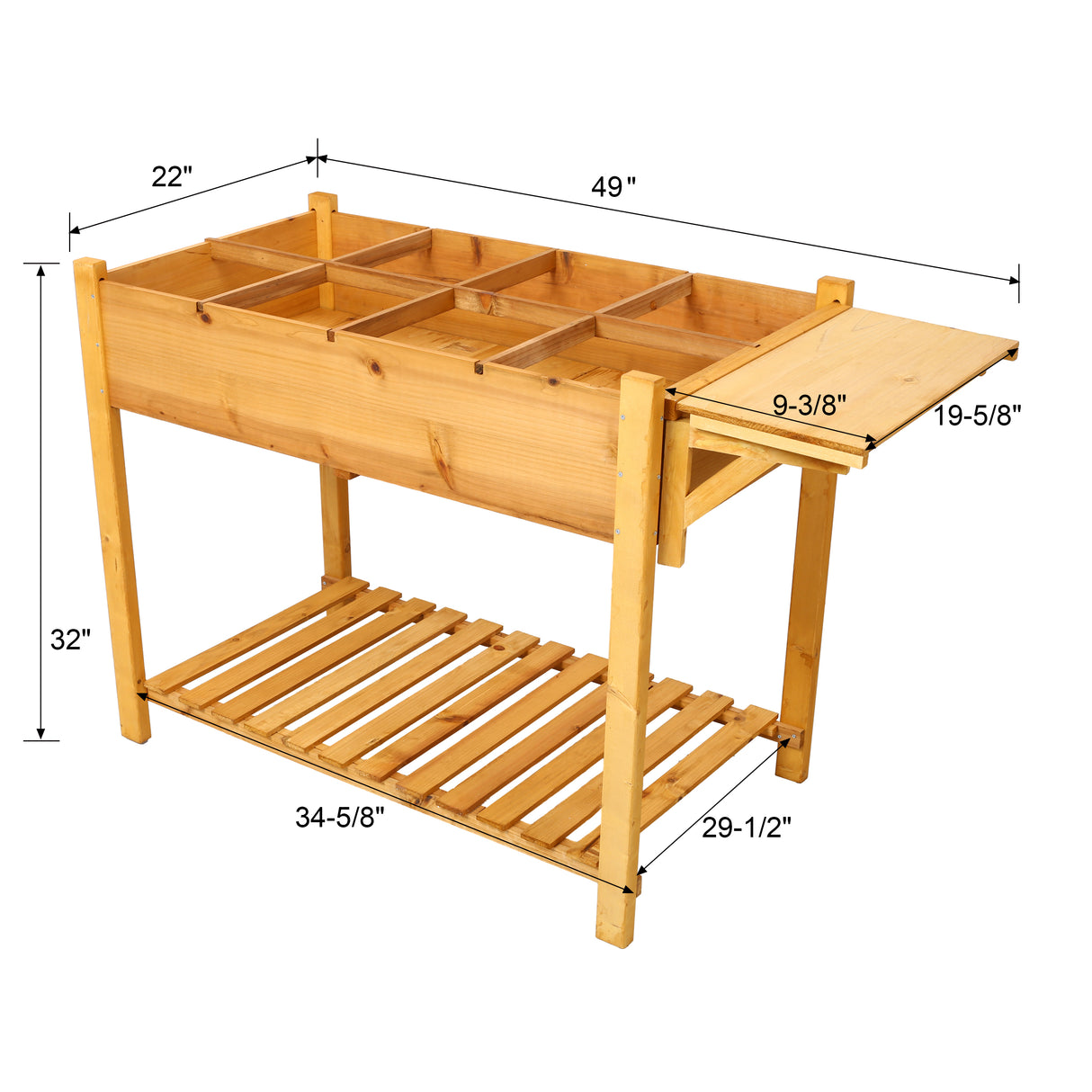 8 Pockets Horticulture Raised Garden Bed Elevated Wood Planter Box Stand with Foldable Side Table and Storage Shelf for Herb/Vegetables/Flowers--Brown