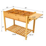 Support de jardinière en bois surélevé à 8 poches avec table d'appoint pliable et étagère de rangement pour herbes/légumes/fleurs - Marron