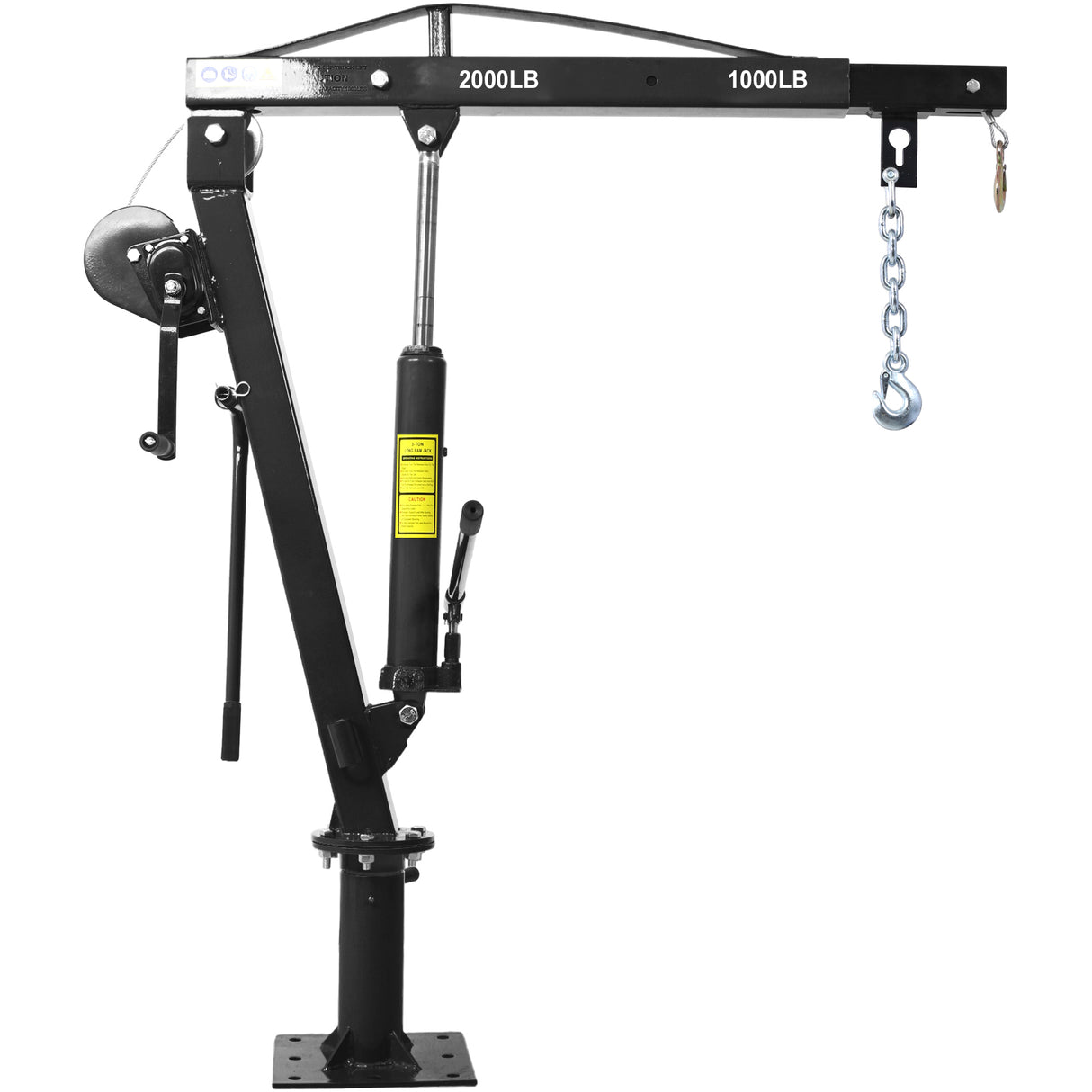 Hydraulic Pickup Truck Crane with Hand Winch Bed Hoist Jib 2000-Lb. Capacity Black