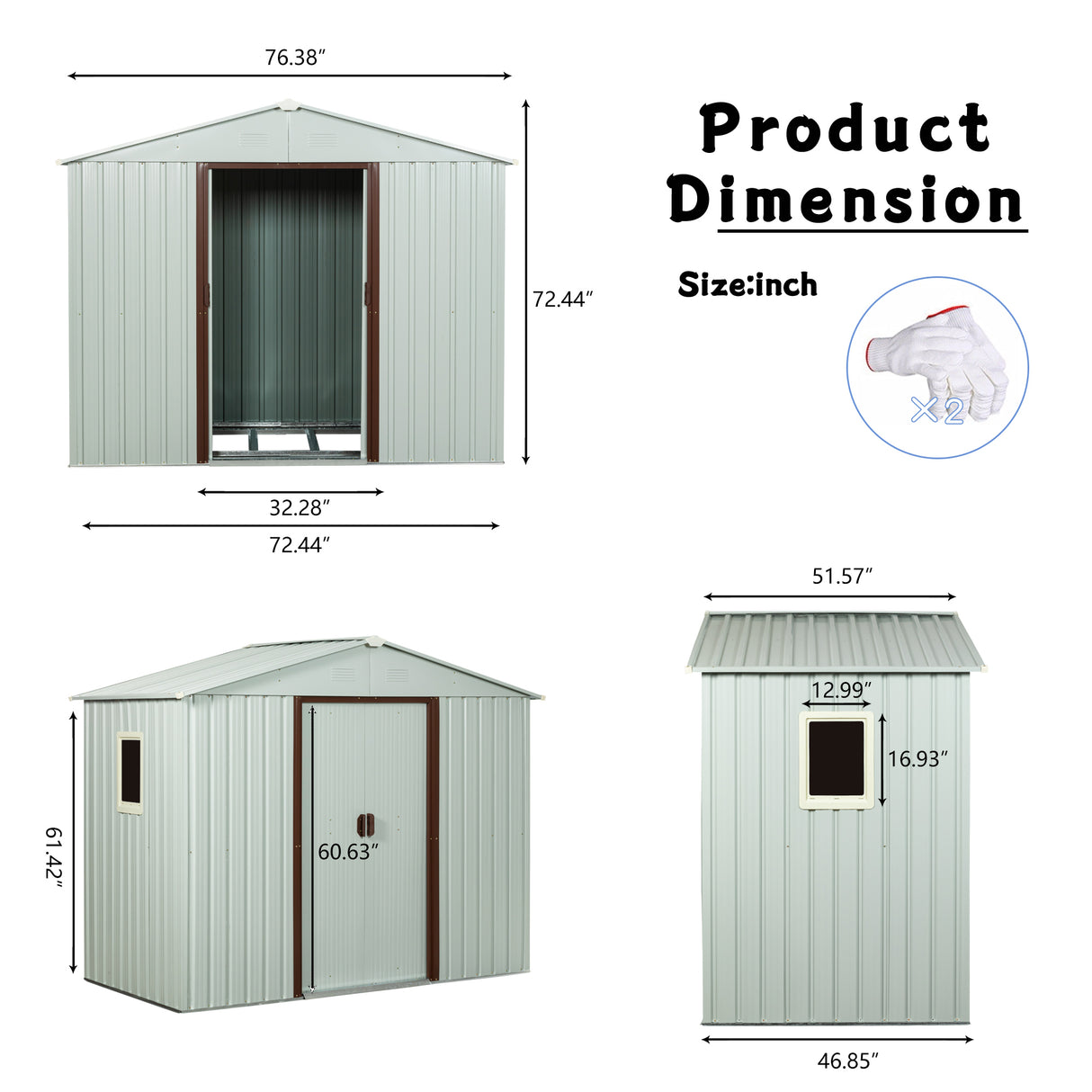 6ft x 5ft Outdoor Metal Storage Shed with Window White