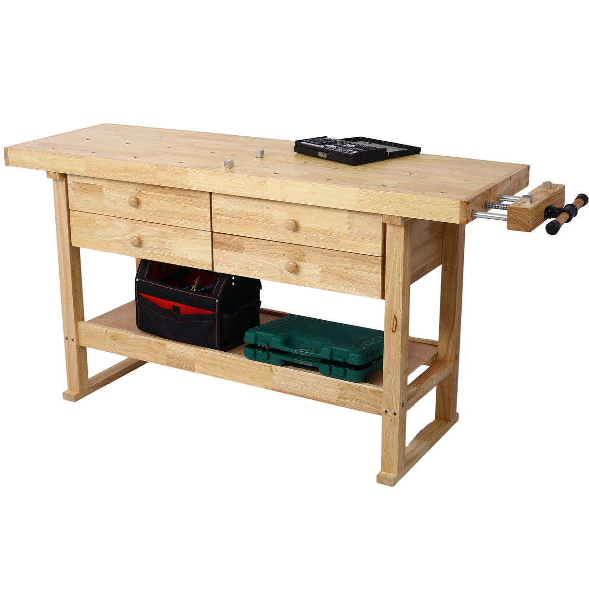 60in Wooden Workbench with 4 Drawers for Garage Workshop and Home--Natural