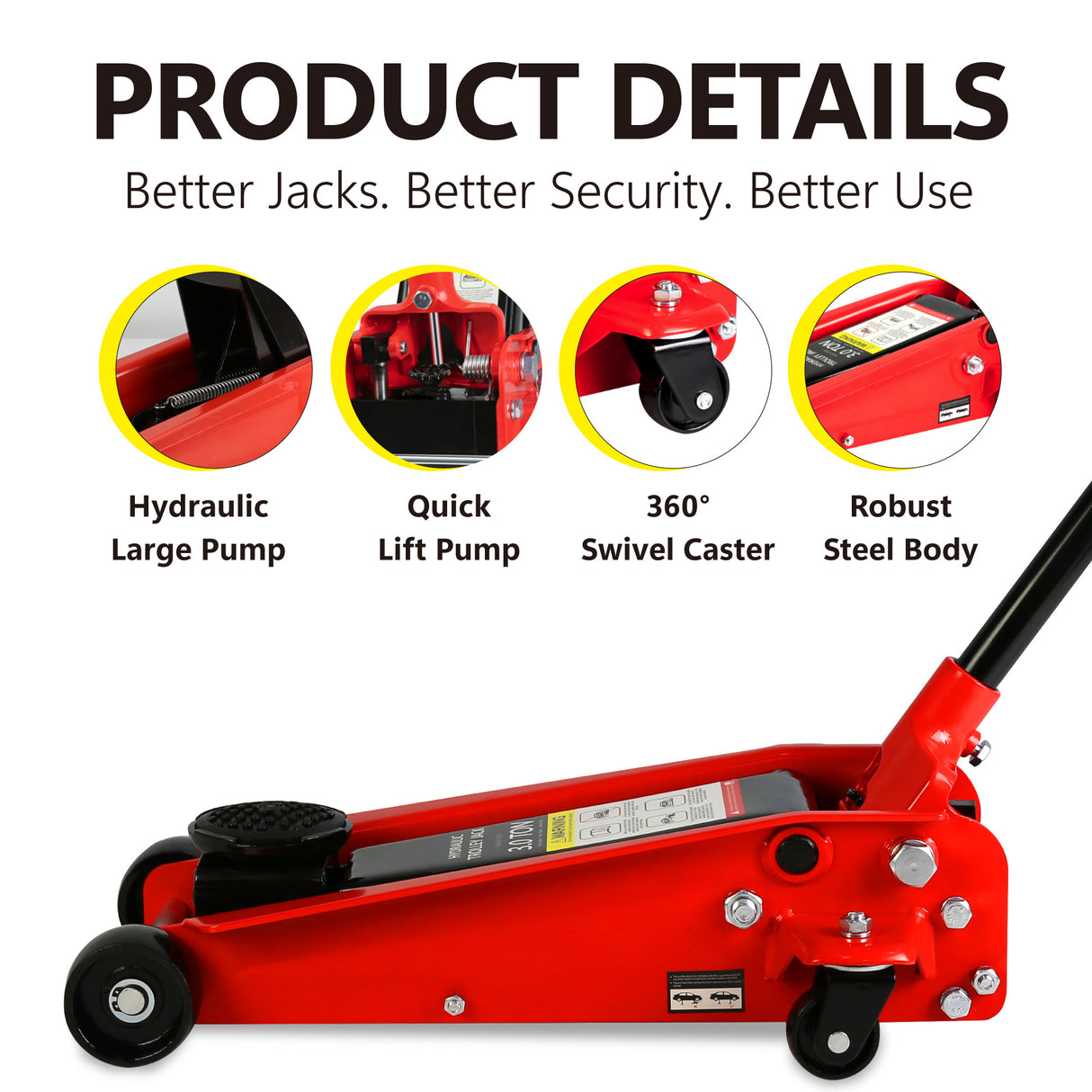 Hydraulic Trolley Low Profile and Steel Racing Floor Jack with Piston Quick Lift Pump 3Ton (6,000 lb) Capacity Lifting range 5.1"-20"