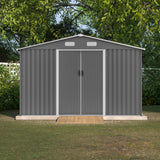 10X8 FT Outdoor Storage Shed Metal Foundation at Lockable Doors Tool para sa Patio ng Hardin sa Backyard Lawn Gray