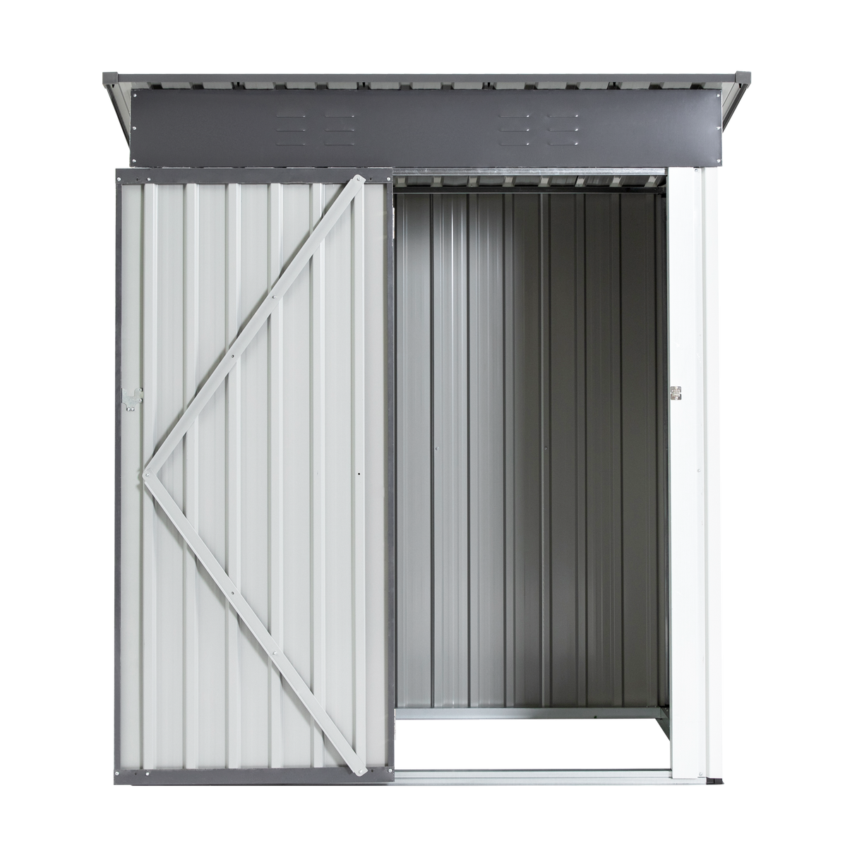 5x3x6ft Hardin Metal Storage Lifter Shed Mga Tool sa Panlabas na Pag-iimbak ng Rainproof Hinge Door Version Grey White