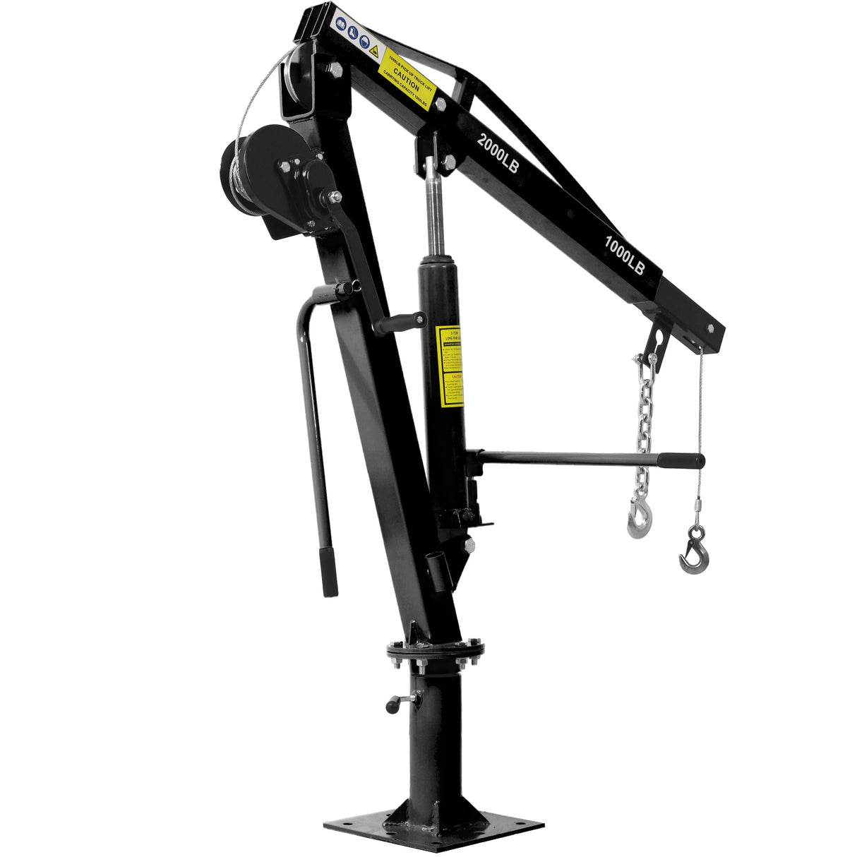 Hydraulic Pickup Truck Crane with Hand Winch Bed Hoist Jib 2000-Lb. Capacity Black